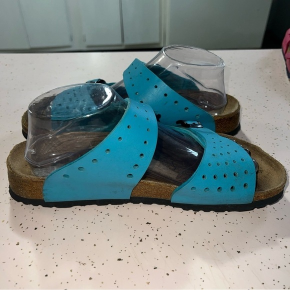 Birkenstock Birkis Freeport Burko-Flor Uppers Perforated 2 Strap Aqua Women Sz 9 - Picture 7 of 11